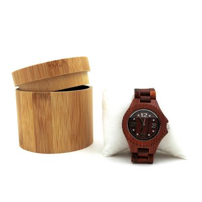 China OEM Handmade Wood Cylinder Craft Wooden Ring Box Gift Storage Round Watch Box for sale