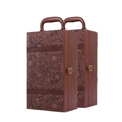 China Packing Items Custom Design Double Gift Leather Wine Packing Box Universal Wine Box for sale