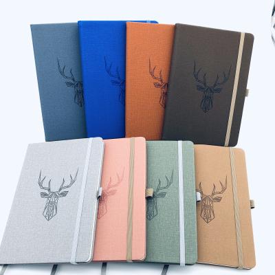 China 2021 New Arrival Fabric Canvas Cover PU Leather Hardcover Notebook with Elastic Pen Holder for sale