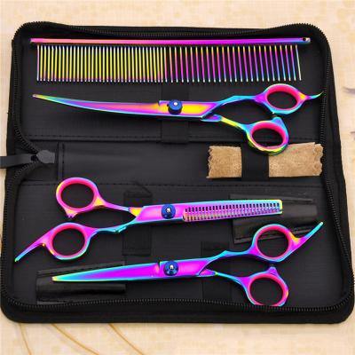 China Professional 3pcs Curved Scissors Dog Pet Thinning Grooming Set Kit 7 Inch With Comb Brush for sale