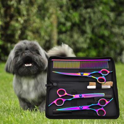 China Pet Scissors 7.0 Inch Professional Pet Scissors For Dogs Dogs Shears Straight And Curved Hair Cutter Grooming &Thinning Scissors 3pcs Set +comb for sale