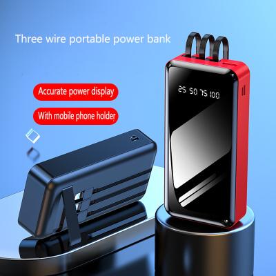 China New fast charging support full mirror with own line portable power bank large capacity 20000mah mobile brand power OEM ODM customization for sale