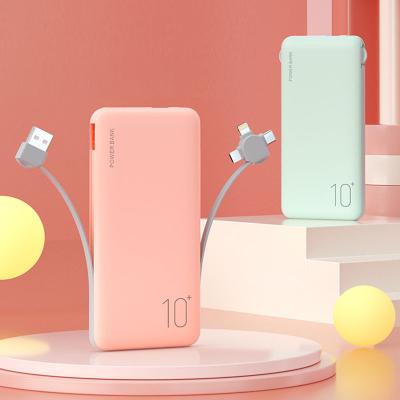 China Wholesale portable line integrated mobile phone charger fast support cable 10000 mA polymer lithium battery manufacturers powe mobile for sale