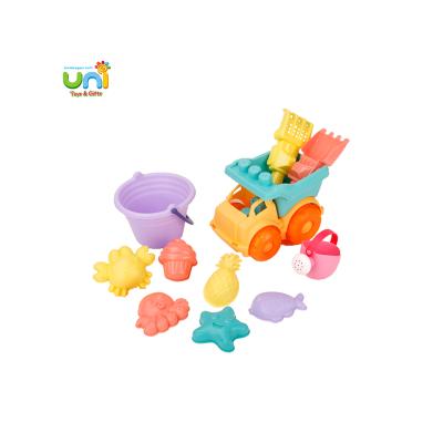 China 11 PCS Beach Sand Toys Summer Beach Sand Toy Set Plastic Beach Bucket Toys XF540546 for sale