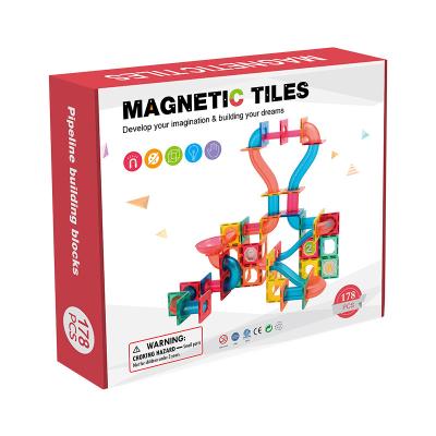 China Construction Toy Magnetic Marble Run Building Set Magnetic Blocks Push Back Building 178 PCS Magnetic Marble Run Tiles for sale