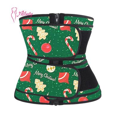 China ATBUTY Antibacterial Christmas Pattern Waist Trainer Women Latex Slimming Belly Band Wrap Vendor Zipper for sale