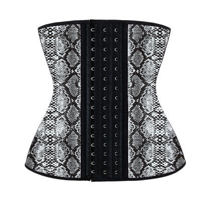 China ATBUTY Snake Print Antibacterial Latex Single Belt Hooks Steel Boned Hourglass 9 Waist Trainer for sale