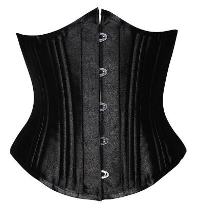 China 24 Double Hook Eye Silver Antibacterial Black Steel Boned Corset Bustier Tops for sale