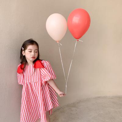 China 2022 New Breathable Red Baby Spring Summer Dress White Stripe Lantern Casual Dress Toddler Children Clothes for sale