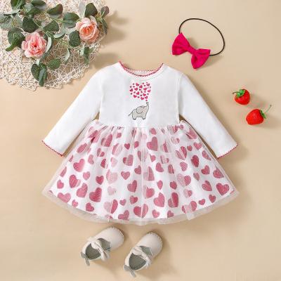 China Breathable Toddler Babies Valentine's Day Dress Babies Cartoon Love Heart Print Tulle Dress for sale