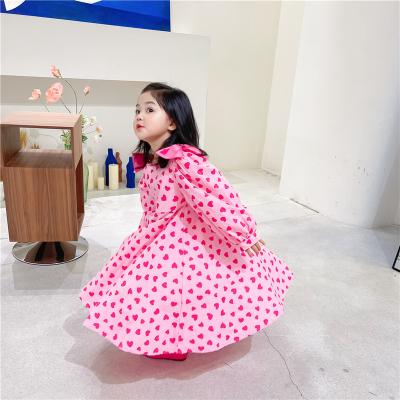 China 2022 Spring New Arrival Girls Sleeve Heart Dress Kids Cotton Breathable Long Dresses With Bow Girl Clothes for sale