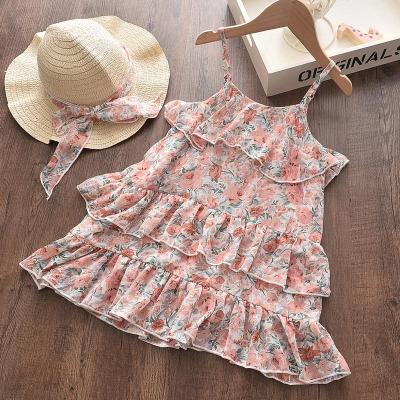 China 2022 Summer Girls Breathable Floral Chiffon Dresses For Toddler Baby Clothes Kids Girls Beach Bohemian Sundress With Hat Kids Clothing for sale