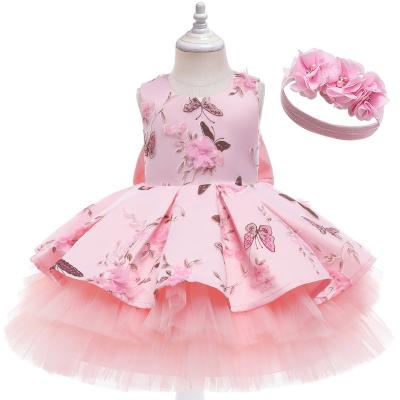 China Breathable Vintage Flower Princess Dress for Girls Birthday Party Printed Wedding Formal Flower Girl Dress for sale