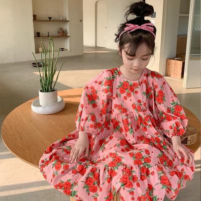 China Spring 2022 New Breathable Babies Dresses Floral Midi Length Kids Casual Dress Children Cute Princess Frocks for sale