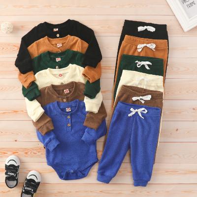 China Comfortable Solid Infant Boys and Girls Casual Cotton 0-24M Newborn Baby Clothes 2Pcs Suits Long Sleeve Romper+ Panties Outfit Set for sale