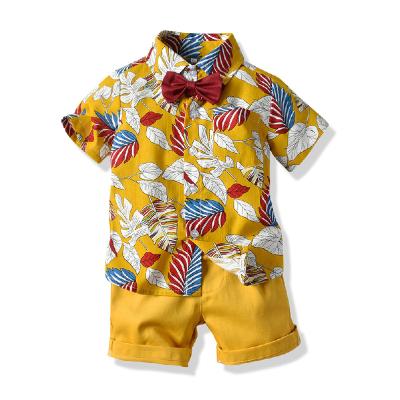 China 2020 Toddler Boys Style Beach Casual Dress Set Shorts Sheath Shirt Tops and Shorts Kids Gentleman Printed Costume for sale