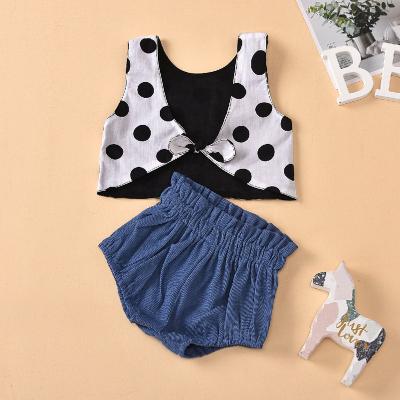 China New Brand 2Pcs Summer Clothing Set Casual Newborn Baby Sleeveless Top+Shorts Stitch Set Baby Denim Outfit for sale