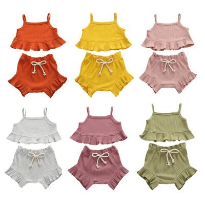 China 2022 Breathable Summer Baby Clothes 0-24M Newborn Baby Clothes Knitted Dress Shirts Tops + Ribbed Shorts Pants 2Pcs Set Outfits for sale