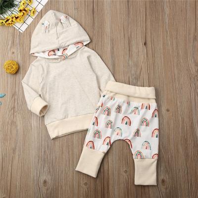 China Casual Brand Infant Baby Autumn Clothes Tracksuit Print Hooded Tops Long Harem Baby Pants Soft Cotton Outfit for sale