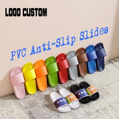 China CUSHIONING Horizon OEM/ODM Printing Custom Logo Pattern Unisex Black Plain Mens EVA PVC Sandals Slippers Slides for sale