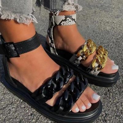 China CUSHIONING New Horizon Platform Sandals Summer Fashion Metal Chain Raised Flat Bottom Soft Bottom Daily Outdoor Women's Leisure Sandals for sale