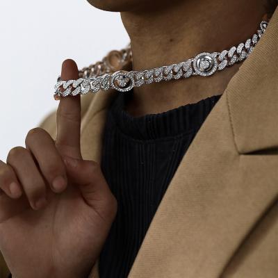 China Hiphop Horizon Wholesale 925 Sterling Silver Trendy Iced Out Cuban Full Zircon Necklace for sale