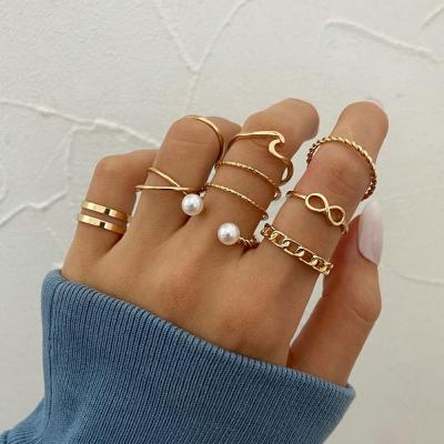 China Women's Skyline Punk Simple Cross Rings For Women Girls Bead Heart Twist Ring Set 2021 Trend Jewelry for sale