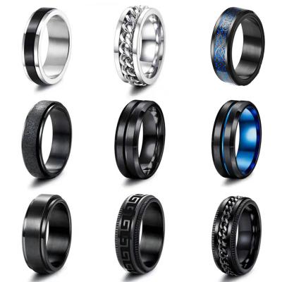 China Trendy Horizon Newcomer Men Rings Black Stainless Steel Mens Ring Stainless Steel Jewelry Spinner Rings for sale