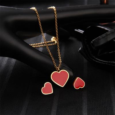 China Heart Stainless Steel Sale Skyline Low MOQ Anti-allergy Factory Price Unisex Top Gold Plated Necklace Earring Jewelry Sets for sale