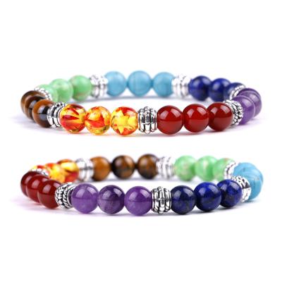 China High Quality Natural Chakra Stones Healing Stones Horizon Protection Chakra Stones Engrave Bracelet Crystal Beaded Stone Bracelet for sale