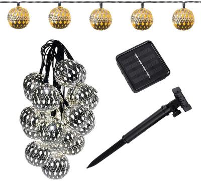 China Warm White Outdoor Solar Moroccan Decoration String Lights 20 LED Metal Ball Globe Lanterns Tree Ornament Christmas Lighting for sale