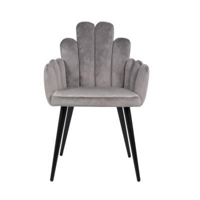 China Multi-Scene Use Gray Velor Modern Accent Finger Shape Vanity Chair With Armrest Lounge Dining Chair for sale