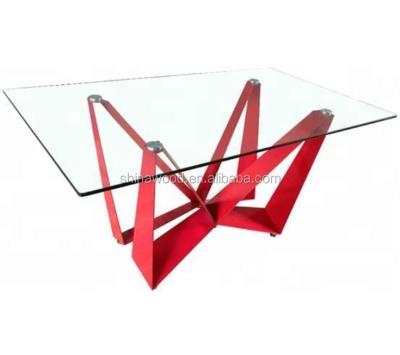 China Modern Apartment Living Room Multi-scene Use Dining Table Metal Legs Glass Top Dining Table for sale