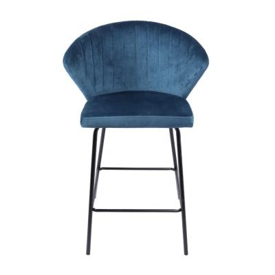 China Velvet Upholstered Multi-stage Use Metal Leg Commercial Home Modern Bar Stool With Footrest High Back Bar Chair for sale