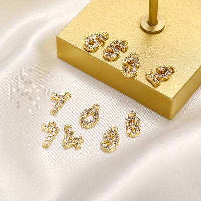 China Office / Career Real Gold Plated Pendants Bulk Jewelry Making Digital Digit Birthday DIY Numeral Accessories for sale