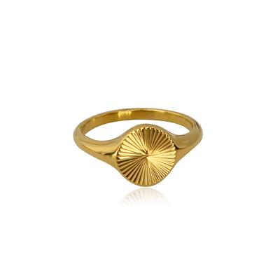 China Romantic Minimalist Waterproof Tasty Rays Texture Circle Index Ring 18K Gold Plated Stainless Steel Ring For Women for sale