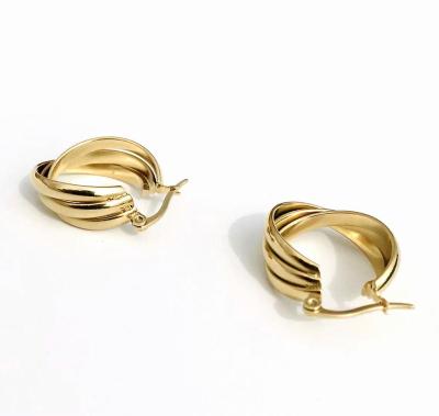 China FASHIONABLE HOT 18K Gold Plated Stainless Steel Tricyclic Earrings For Women Girl for sale