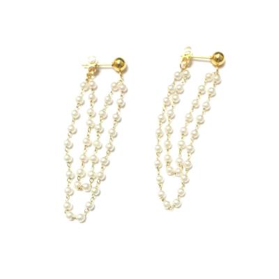 China TRENDY Fashion 18K Gold Plated Pearl Tassel Metal Stud Earrings For Women Girl for sale