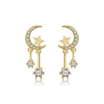 China New FASHIONABLE 18K Gold Plated Zircon Star Moon Micro-Inlaid Dangle Earrings For Women for sale