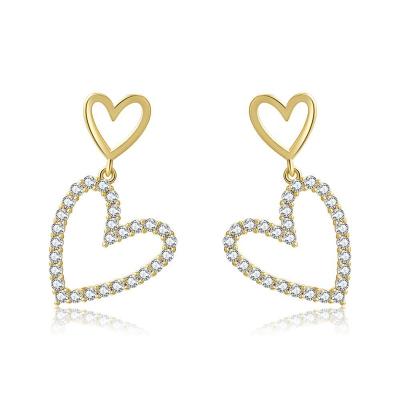 China New TRENDY 18K Gold Plated Double Zircon Love Heart Double Micro-Inlaid Stud Earrings For Women for sale