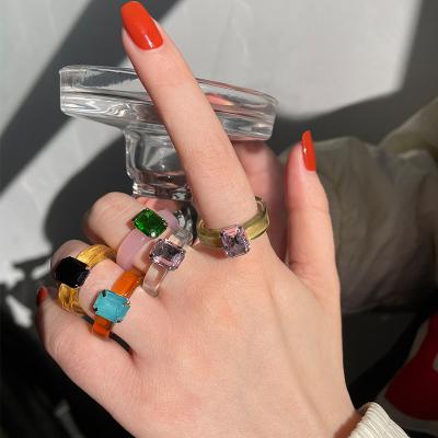 China New FASHIONABLE Candy Color Transparent Resin Acrylic Irregular Rings For Women Girls for sale