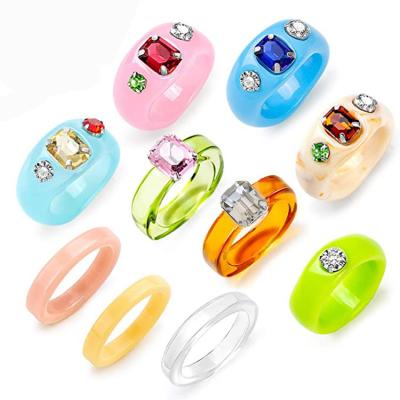 China Trendy Colorful Transparent Creative Geometric Square Round Irregular Resin Ring For Women Acrylic for sale