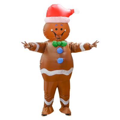 China Festival Decoration Fast Delivery Funny Gingerbread Man Christmas Halloween Costume Inflatable Walking Costume In Stock for sale