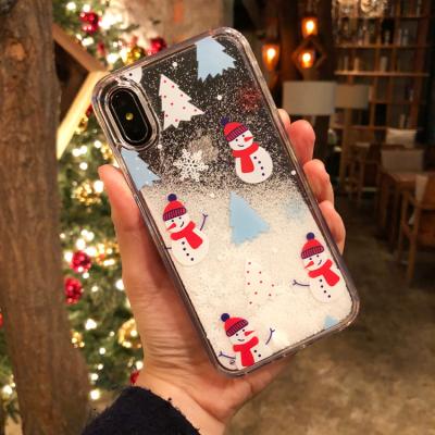 China Creative Shockproof Glitter Powder Christmas Winter Mobile Phone Case Quicksand Snowflake Liquid Silicone Case For iphone Back Covers for sale