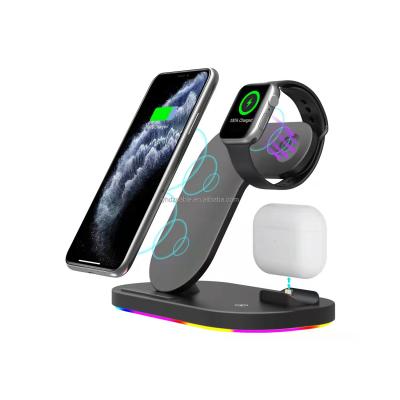 China New Design Best Smart Watch Selling 3 in 1 QI Wireless Fast Charging Pad for iPhone13 Pro Watch Max Magnetic Charger with Colorful Lights for sale