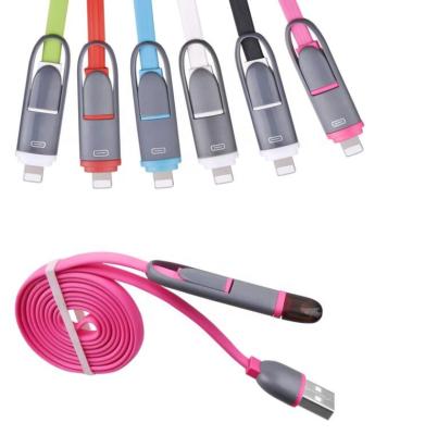 China Hot Selling MP3/MP4 Player 1M 2 In 1 Micro /8 Pin USB Fiber Optic Flat Cable Copper Core Fast Charging Cable For iPhone For Samsung for sale