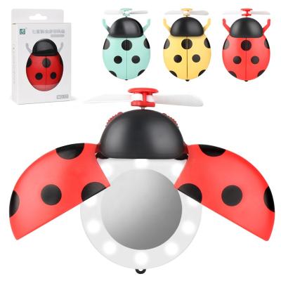 China Portable Mini Ladybug Usb Fan With LED Fill Light Makeup Luminous Adjustable USB Mirror Charging Portable Hand Fan for sale