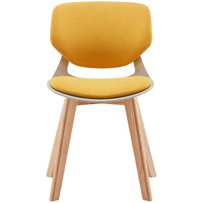 China 2021 New Minimalist Style Colorful Upholstered Low Back Dining Chair With Solid Wood Legs for sale