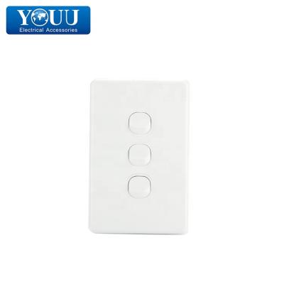 China Cool PC And You Copper 3 Gang Electrical Wall Switch 10A 250V Australian Standard SAA Certification for sale