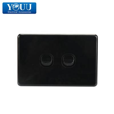 China Cool PC And You Copper Switch Power Touch Switch 2 Gang Black Horizontal Wall Switch U1502B 10A 250V for sale